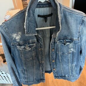 White House Black Market Blue Distressed Jean Jacket